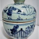 Antique Chinese Ming Blue White Many Boys Playing in Garden Lidded Bowl Lot 7"
