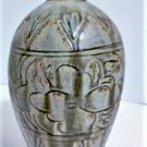 Antique Chinese Song Incised Floral Olive Glaze Stoneware Meiping Vase 7-7/8"