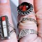 Vtg Sterling Silver SOUTHWEST Navajo Coral MOP Amber Ring Lot 4 Pcs