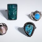Vtg Sterling Silver SOUTHWEST Navajo Turquoise & Other Rings Lot 6 Pcs