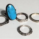 Vtg Sterling Silver SOUTHWESTERN Turquoise & Other Rings Lot 5 Pcs
