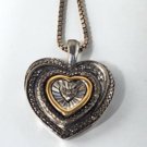Vintage Sterling Silver & 10K Diamond Heart Pendant Necklace Lot 16"