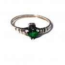 Vintage Sterling Silver Claddagh Green Heart Stone Ring Lot Sz 8.75