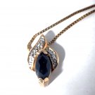 Vintage Sterling Silver Gold Over Sapphire Diamond Pendnat Necklace Lot 18"
