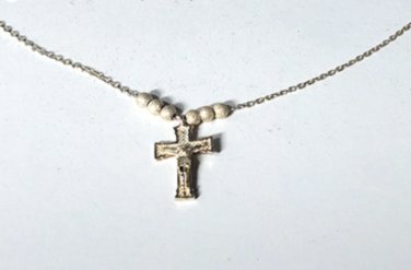 Vintage Sterling Silver MEXICO Add-A-Beaded Crucifix Pendant Necklace Lot 18.5"