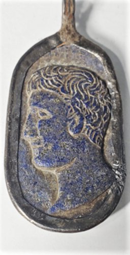 Ancient Large Carved Lapis Lazuli Head Bust Greek Portrait Pendant Lot