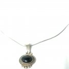 Vtg Sterling Silver SOUTHWEST Navajo Black Onyx Pendant Necklace Lot 16"
