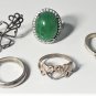 Vintage Sterling Silver Imperial Green Jadeite & Other Rings Lot of 5