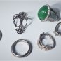 Vintage Sterling Silver Imperial Green Jadeite & Other Rings Lot of 5