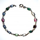 Vintage Sterling Silver Gold Plated Multi Stones Tennis Bracelet Lot 7-3/8"