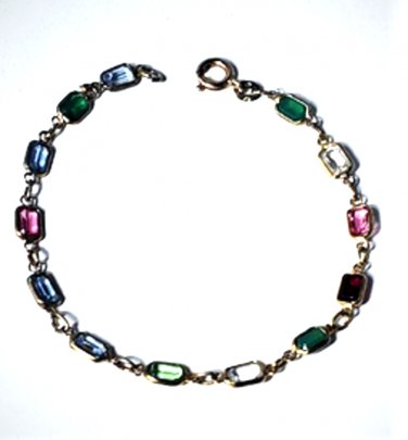 Vintage Sterling Silver Gold Plated Multi Stones Tennis Bracelet Lot 7-3/8"