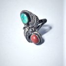 Vintage Sterling Silver SOUTHWEST Navajo Turquoise  & Coral Ring Lot ~ 7
