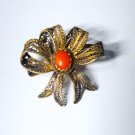 Antique Gilt 800 Silver Filigree Sardinian Coral Bow Pin Brooch Lot