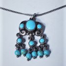 Vtg Sterling Silver SOUTHWEST Turquoise Gypsy Boho Pendant Necklace Lot 14-1/2"