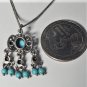 Vtg Sterling Silver SOUTHWEST Turquoise Gypsy Boho Pendant Necklace Lot 14-1/2"