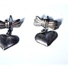Vintage Sterling Silver Bows w Dangle Drop Puffy Hearts Post Stud Earrings Lot