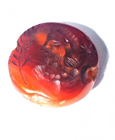 Ancient Carved Carnelian Agate Intaglio Seal Bead 28 mm w Hole Wear