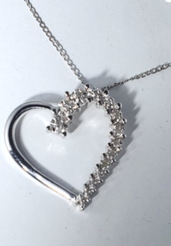 Vtg Sterling Silver Michael Anthony Diamond Heart Pendant Necklace Lot 16"