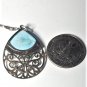 Vtg Sterling Silver SOUTHWEST Openwork Turquoise Pendant Necklace Lot 19"