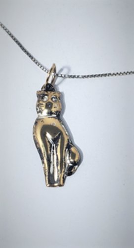 Vintage Sterling Silver Gold Over Cat Penfant Necklace Lot 20"
