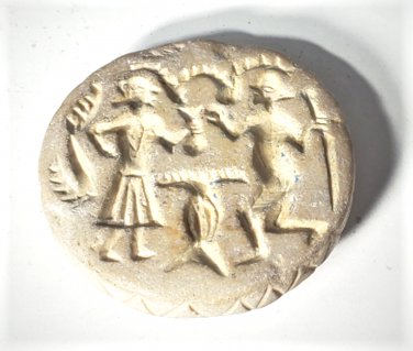 Ancient Large Carved  White Stone Intaglio Stamp Seal Lot 2 Worshippers