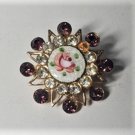 Vintage Gold Plated Guilloche Rose & RS Pin Brooch Lot