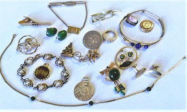 Vtg Gold Plated/Filled Mostly Wearble Jewelry Lot w Jade Lapis Pearls 109.5 Gr