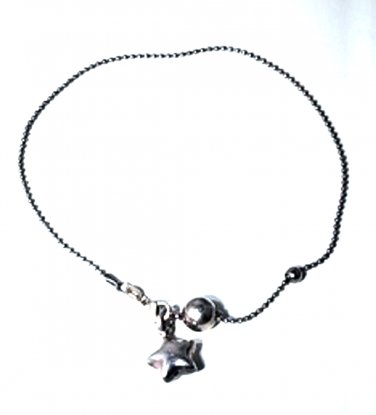 Vintage Sterling Silver Ball Chain Puffy Star Dangle Anklet Bracelet Lot 13"