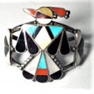 Vintage Sterling Silver SOUTHWEST Zuni Inlaid Thunderbird  Cuff Bracelet Lot