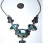 Vtg Sterling Silver Turquoise & Green Handmade Statement Bib Necklace Lot 18.5"