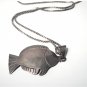 Vintage Sterling Silver MEXICO Big Fish Pendant Necklace Lot 24"