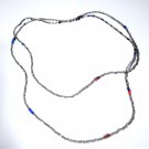 Vintage Cut Hammered Sterling Silver & Glass Beads Necklace  33"