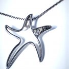 Vtg Sterling Silver MODERNIST Diamond Star Pendant Necklace Lot 19"