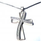 Vintage Sterling Silver CZ MODERNIST Cross Pendant Necklace Lot 21"