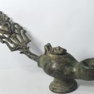 Antique Large Finial Mask-Lidded Roman Bronze Oil Lamp
