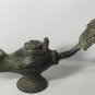 Antique Large Finial Mask-Lidded Roman Bronze Oil Lamp