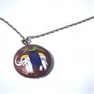 Vintage Cloisonne Trunk-Up Lucky White Elephant Pendant 12K GF Necklace Lot 21"
