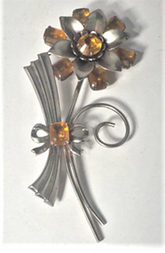 Vintage Huge Sterling Silver Art Deco Citrine RS Flower Pin Brooch Lot