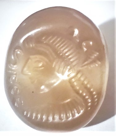 Ancient Chalcedony King or Noble Portrait Stamp Seal w Parthian Script Caption