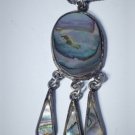 Vintage Sterling Silver SOUTHWEST Mexico Abalone Dangle Pendant Necklace Lot 20"