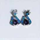 Vintage Sterling Silver Amethyst Black Opal Inlay Dangle Drop Earrings Lot