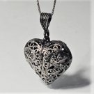 Vtg Sterling Silver Ornate Dia Cut Filigree Heart Pendant Necklace Lot 18"