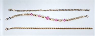 Vintage 14K Gold Filled Chain & Beaded Bracelets Lot 3 Pcs