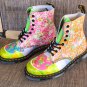 Dr Martens PASCAL DAZE Neon Floral Cats Rabbits Leather Boots 8 US EU39 UK6 EUC