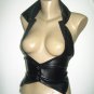 Black leather vest made of black leather with elastic