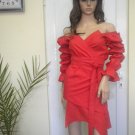 unusual ladies tunic of red cotton - type hug me with bare shoulders and long sleeve sleeves