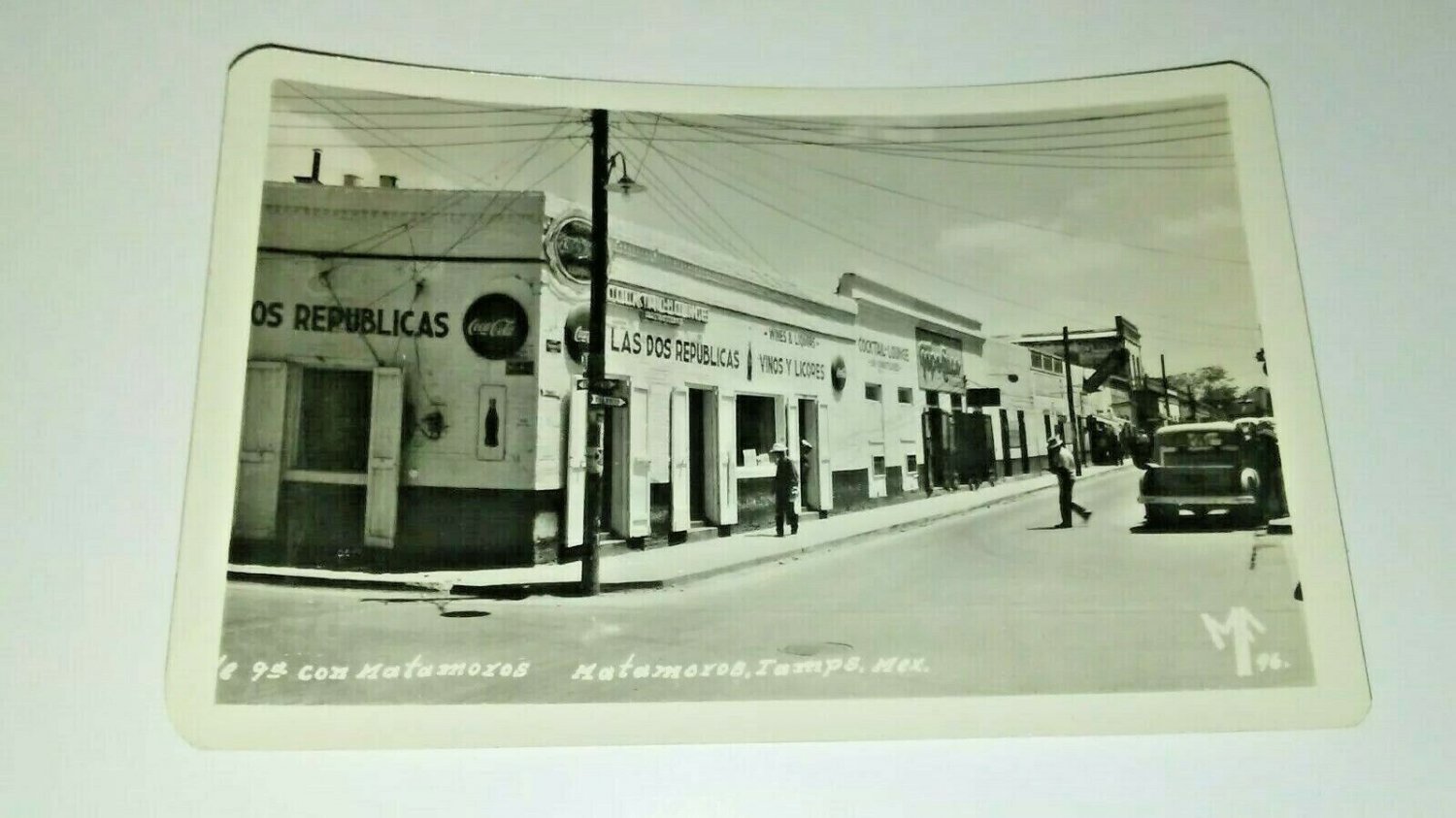 MATAMOROS MEXICO RPPC 1950 TOWN STREET CORNER VIEW POSTCARD COCA COLA CARS