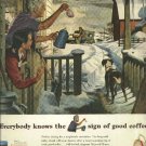 1950 Maxwell House coffee ad  Mailman winter scene  James Bingham Art