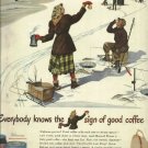 1950 Maxwell House Coffee color AD 10 1/4 x 13 1/2  Ice fishing scene signed by artist Lockhart
