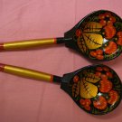 Russian Souvenir Gift Handmade Set of 2 wooden spoons Hand Painted Khokhloma
